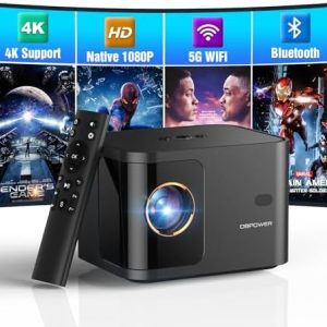 [Electric Focus] 5G WiFi Mini Bluetooth Projector 4K Support, 300 ANSI HD 1080P Portable Video Projector, ±40° Vertical Keystone|Zoom|Timer, DBPOWER Smartphone Projector Outdoor Movie for TV (Black)