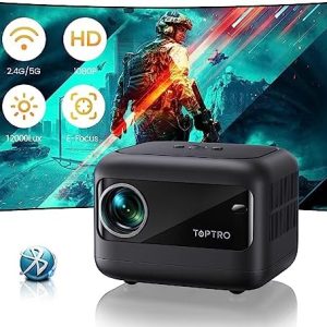 [Electric-Focus] Mini Projector, TOPTRO TR25 Outdoor Projector with WiFi and Bluetooth 5.2, 15000 Lumens 1080P Full HD, ±40° Electric Keystone Correction, Portable Projector for iOS/Android/PS5