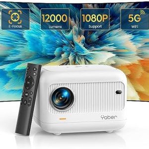 [Electric Focus]Mini Projector with 5G WiFi and Bluetooth 5.2,YABER 12000 Lumen 1080P Outdoor Projector Support ±40° Keystone Correction,Portable Projector for Phone/ TV Stick/Laptop/PS5