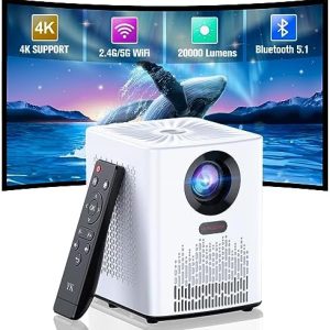 Projector with WiFi and Bluetooth, 5G WiFi 4K HD 20000L Portable Movie Projector with Mini Tripod, Outdoor Projector Home Video Smart Projectors Compatible with iOS/Android/Laptop/TV Stick/HDMI/USB